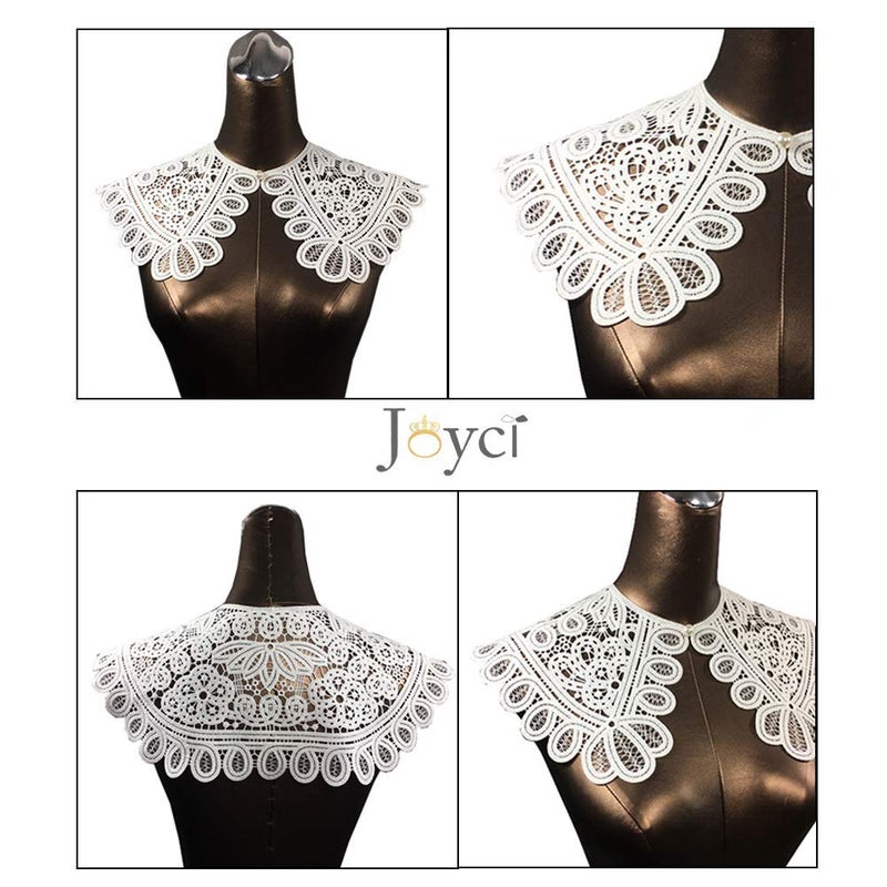 Joyci Women's White Hollow Out Lace Floral Fake Collar Lolita Big Shawl False Collar for Summer Dress (J12) - Image 2